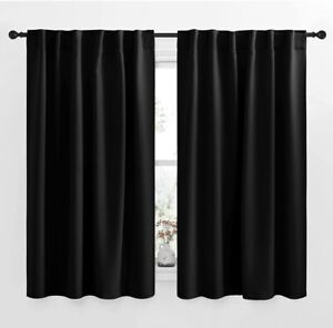 NICETOWN Window Curtains/Drapes With Back Tab/Rod Pockets, Black (W52”*L63”)