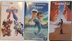 Vintage VHS Tapes 90s Movies Kids Family Karate Kid Flipper Little Giants Lot 3