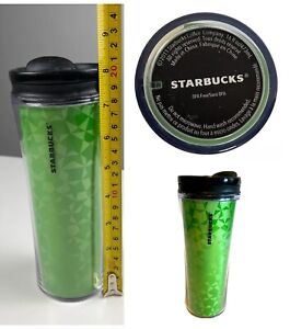Vtg 2001 STARBUCKS Coffee Acrylic Travel Tumbler Green Holographic 16 oz Mug Lid