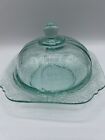 Teal Pressed Glass Lidded Dish Recollection Green Indiana Glass Cheese