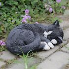 Lying Sleeping Cat Statue, Black/White - Great for Home and Garden Decor!