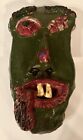 Handmade Ugly Pottery Face Halloween Artist Signed Wall Plaque Green Monster 8”