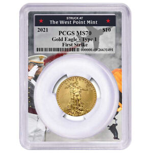 2021 $10 Type 1 American Gold Eagle 1/4 oz PCGS MS70 FS West Point Frame