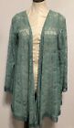 Judith March Sage Green Open Weave Cardigan With Peacock Appliqué Back Sz. L