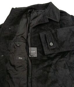 HUGO BOSS Bertone Wool Coat Mens Black Trench Overcoat Button Size 52 US 42 XL