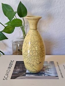New ListingPale Yellow Crackle Glaze Studio Pottery Bud Vase Signed 6.5