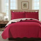 Sherry - 3 Piece - Solid Reversible Quilt Set - Burgundy