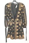 Alice + Olivia Women's Black/Gold Embroidered Tied Wrap Dress #M $550