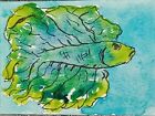 New ListingACEO Original Naive Abstract Art Watercolor Painting Whimsical Betta Fish Greens
