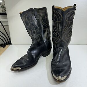 Rodeo Cowboy Boots Black Leather Metal Toe Men’s Size 12?