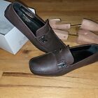 VERSACE CHOCOLATE LEATHER, SILVER SIDE LOGO, LOAFERS SIZE 43 & NWT SHOE HORNS
