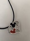 Swarovski  Mickey Mouse Ears In Heart Necklace On Leather Chord