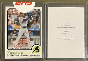 2022 TOPPS HERITAGE CJ ABRAMS REAL ONE RED 27/73 AUTO AUTOGRAPH ROOKIE RC