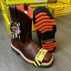 MEN'S SQUARE STEEL TOE WORK BOOTS GENUINE SOFT LEATHER COWBOY PULL ON BOTAS