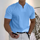Mens Solid Casual V Neck Short Sleeve T shirts Slim Fit Blouse Tops Tees OL US