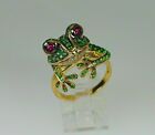 14K Yellow Gold Plated 2Ct Lab Created Round Cut Emerald & Ruby Frog Ring Gift