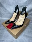 Christian Louboutin Black and Gold Leather Survivita Spiked Slingback Sandals 39