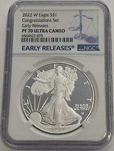2022 W $1 NGC PF70 UC EARLY RELEASES PROOF SILVER EAGLE CONGRATULATIONS SET