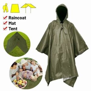US Army Waterproof RipStop Hooded Rain Military Poncho Camping Hiking - New