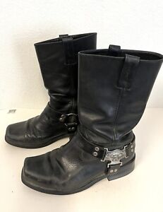 Harley-Davidson Black Boots Men's Size 12 Leather Square Toe Eagle Harness 98408