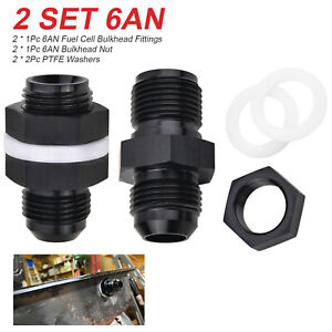 2pc 6AN Fuel Cell Bulkhead Fitting with 4pc PTFE Washers Universal Bulkhead Nut