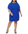Jessica Howard Women's Plus Size Cape-Overlay Shift Dress (Cobalt, 16W)