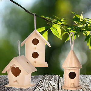 Handmade Wooden Bird Feeding Houses Outdoor Yard Natural Bird House Protector