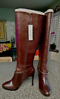 NINE WEST DARK BROWN LEATHER BOOTS SIZE 9.5 WIDE CALF 4.25