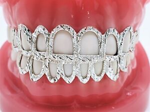 Open Face Custom Grillz W/ Diamond Cut+Dust Silver Yellow Rose Gold Plated