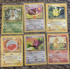 6 Card Pokemon Lot WOTC Pikachu Charmander Eevee