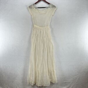 Antique 1930s Dress XS Ivory Sheer Maxi Lace Vintage Crochet Woven Delicate