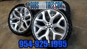 26 INCH 26X10 SNOWFLAKE RIMS AND TIRES 35X13.50R26 BP: 6X139.7 2005 CHEVY SILVER