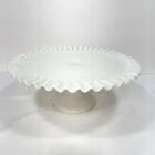 Fenton Pedestal Cake Plate Stand Milk Glass Ruffled Hobnail 12.75 x 5.5 Vintage