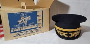 US ARMY ORIGINAL VIETNAM WAR ERA  DRESS BLUE OFFICER VISOR HAT W BOX 7 1/8 (MED)