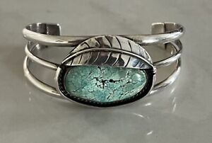 Old Pawn Navajo Native Signed Turquoise Cuff Bracelet 37G 5.5” Rare