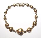 VINTAGE 14k Solid GOLD Love PUFFY HEART CHAIN BRACELET Safety Clsp 7 3/8