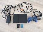 Working Slim Sony PlayStation 2 PS2 Black W/Blue Controller PS1 PS2 Memory Cards