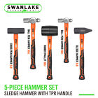 Hammer Set 5 Pc Fiberglass Handles Rubber Mallet Alloy steel Hammers 16/32oz 3lb