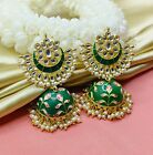 Kundan Meenakari Chandbali Jhumka Bead Dangle Drop Earring Indian Enamel Jewelry