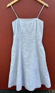 Theory Dress 0 Perfect Tea Dress Linen Blend Light Blue White Striped A Line XS