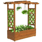 Raised Garden Bed with Trellis & Hanging Roof Planter Box for Climbing Plants