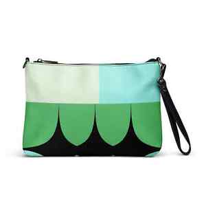 New Crossbody Bag Faux Leather Zip Top Adj.Strap Handle Green Abstract Design