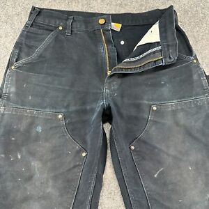 Carhartt Pants Mens 30x32 Black Carpenter Workwear Faded Dungaree Double Knee