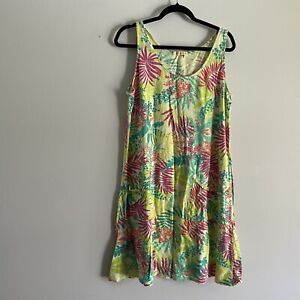 Fresh Produce Womn XL Tropical Printed Cotton Slub Pockets Lagenlook Drape Dress