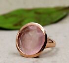 Statement Pink Ring,20 mm Round Rose Quartz Ring,Rose Gold Solid 925 Sterling