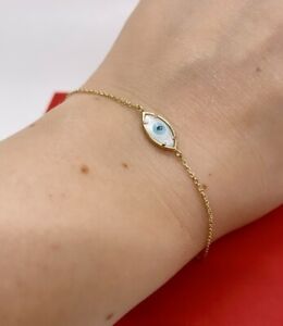 Evil Eye Bracelet, 14k Gold Evil Eye Charm Bracelet , Anti Jinx Charm  7 inches