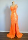 Neon Orange Sequin Long Formal Prom Pageant Evening Wedding Gown Dress 0/2