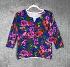 Isaac Mizrahi Live Brushstroke Floral Button Up Cardigan Sweater Womens Size M