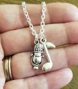 Retro Microphone Pendant Necklace Music Jewelry Musician Eighth Note Steve Perry