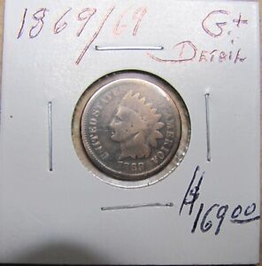 KEY DATE 1869/69 INDIAN HEAD CENT PENNY LOT (G+. DETAIL)
